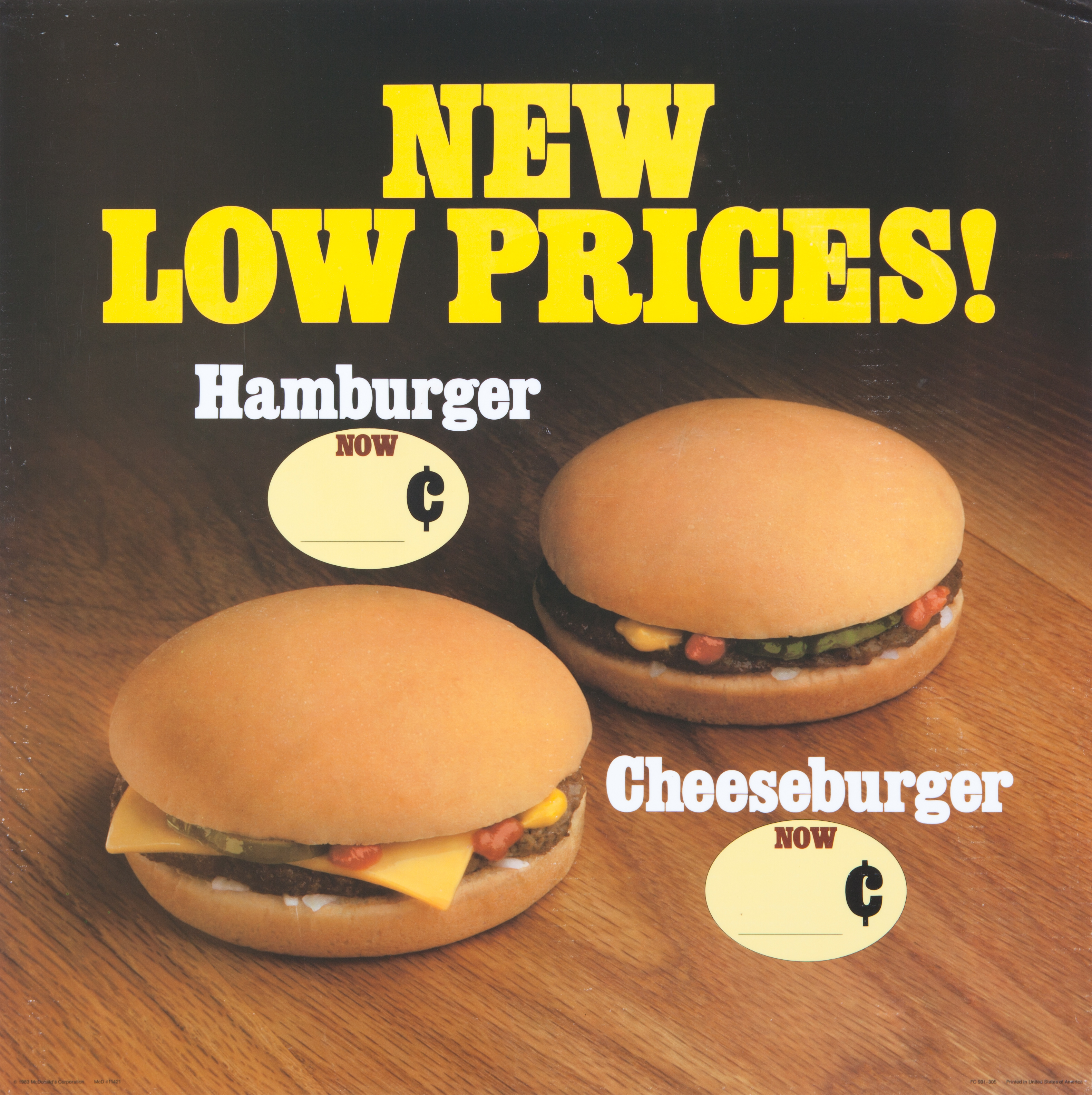 Retro 80s McDonald’s ad for new low prices on hamburgers and cheeseburgers
