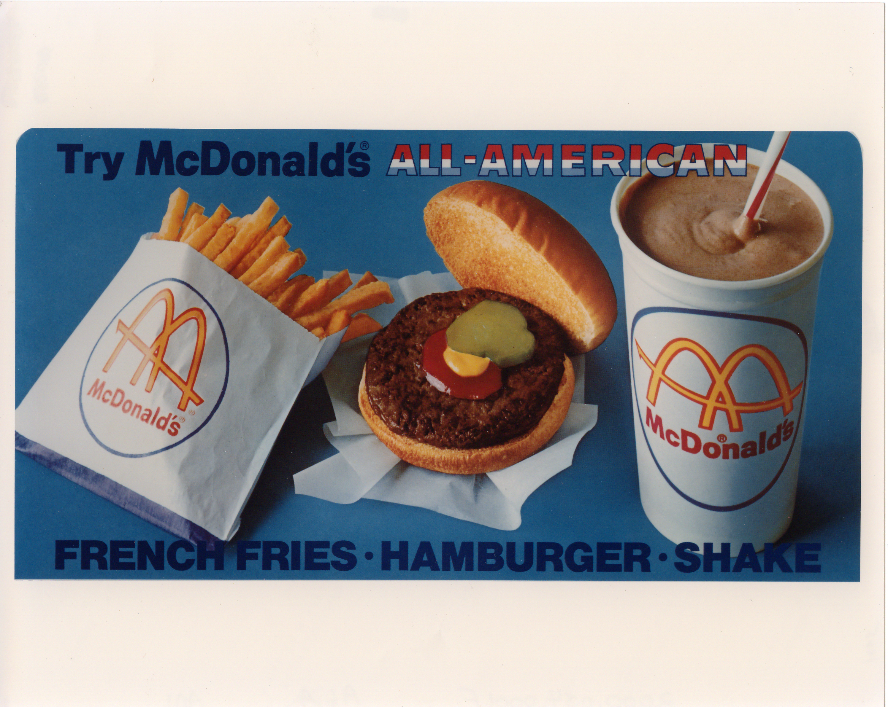 Retro ad from 1963 for McDonald’s All-American burgers, World Famous Fries and shake