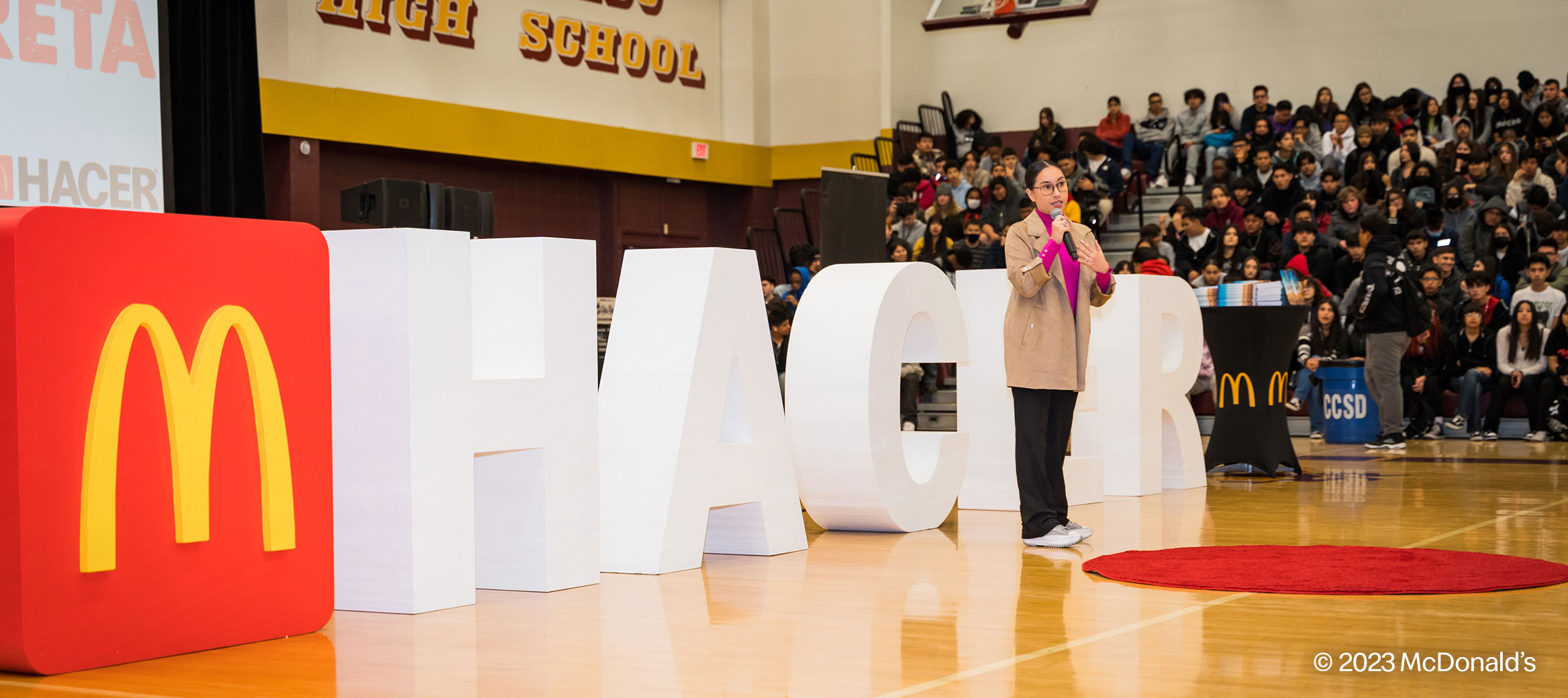 Katya Echazarreta speaking to high school students 