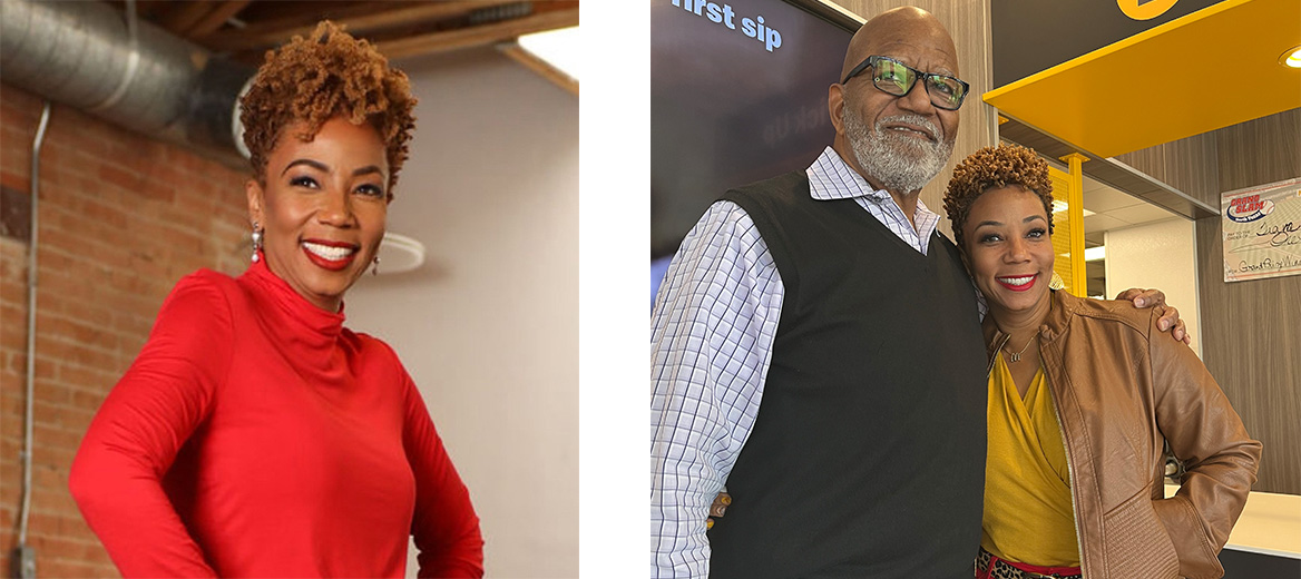 McDonald’s franchisee Joy Silmon with her father inside a McDonald’s restaurant 