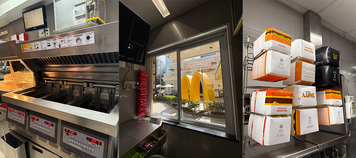 McDonald’s kitchen equipment, drive-thru, and menu item containers 