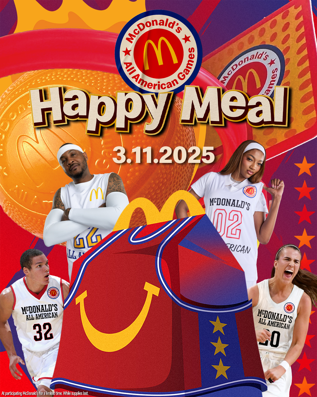 McDaag Happy Meal poster with Happy Meal box and basketball players