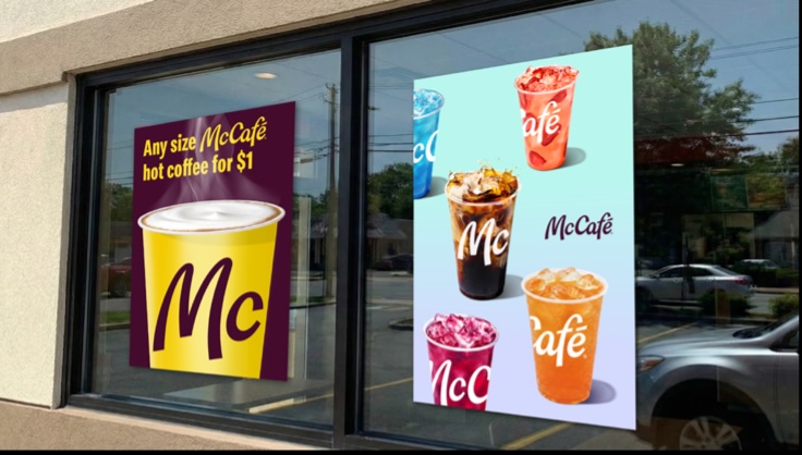 A fresh look at a McDonald’s McCafé signage, featuring new McCafé beverages and an updated design.  